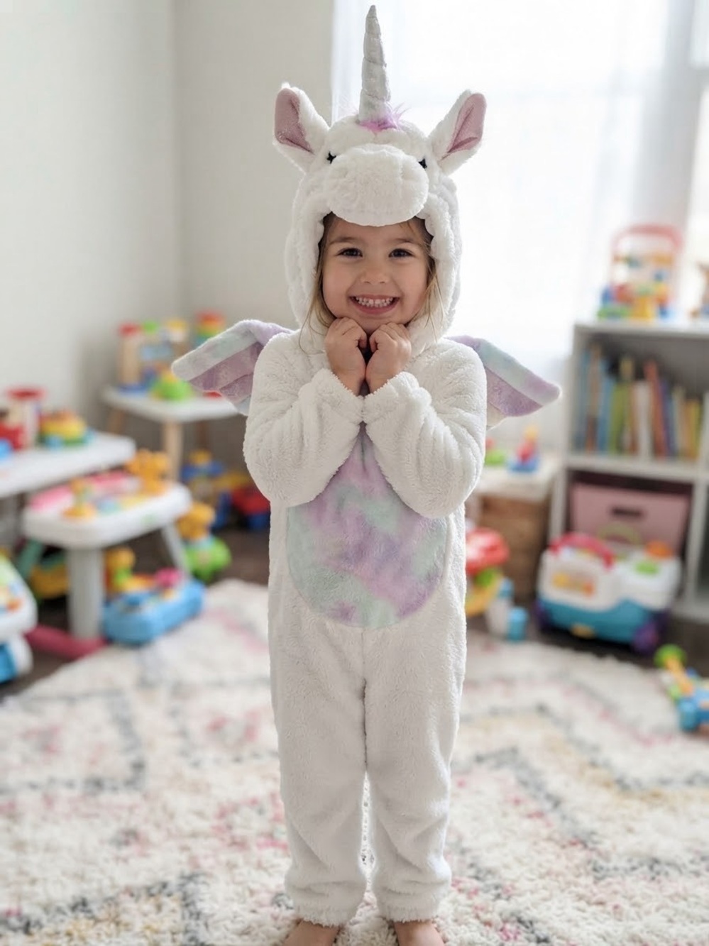 Target Kids Plush Unicorn One-Piece - White with Pastel Purple Pink and Mint